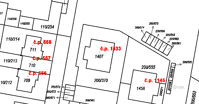 Nehvizdy 1133 na parcele st. 1407 v KÚ Nehvizdy, Katastrální mapa