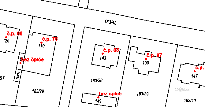 Soběsuky 85, Plumlov na parcele st. 143 v KÚ Soběsuky u Plumlova, Katastrální mapa