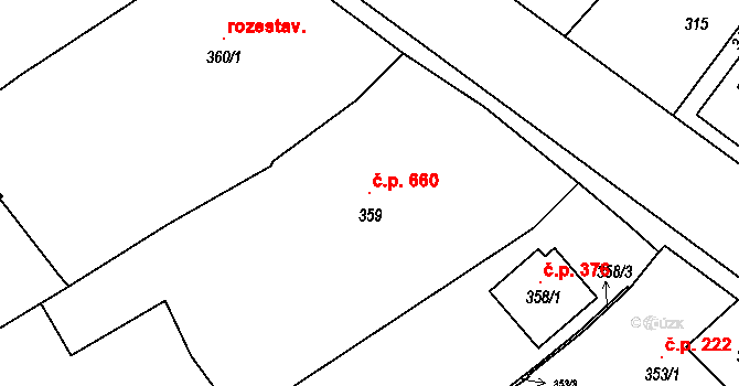 Slavonín 660, Olomouc na parcele st. 359 v KÚ Slavonín, Katastrální mapa