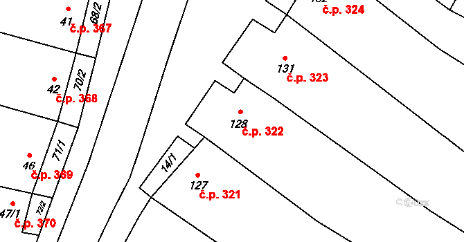 Míšovice 322, Hostěradice na parcele st. 128 v KÚ Míšovice, Katastrální mapa
