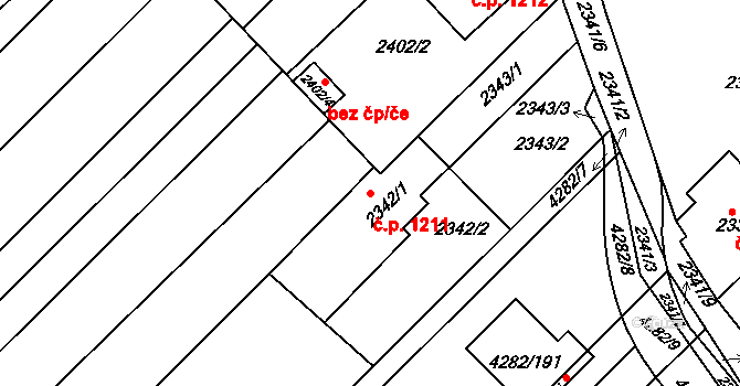 Rakšice 1211, Moravský Krumlov na parcele st. 2342/1 v KÚ Moravský Krumlov, Katastrální mapa