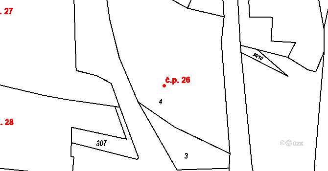 Černotín 26 na parcele st. 4 v KÚ Černotín, Katastrální mapa