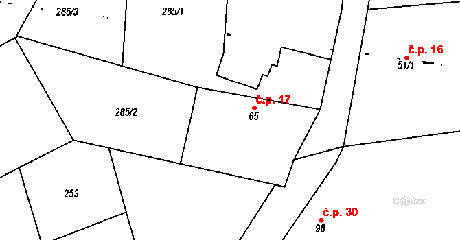 Zavadilka 17, Jizbice na parcele st. 65/1 v KÚ Jizbice u Nymburka, Katastrální mapa