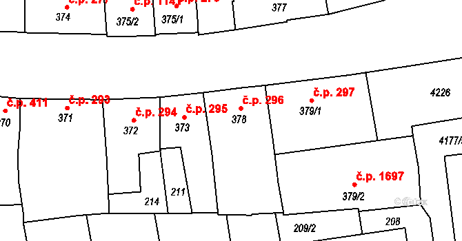 Lipník nad Bečvou I-Město 296, Lipník nad Bečvou na parcele st. 378 v KÚ Lipník nad Bečvou, Katastrální mapa