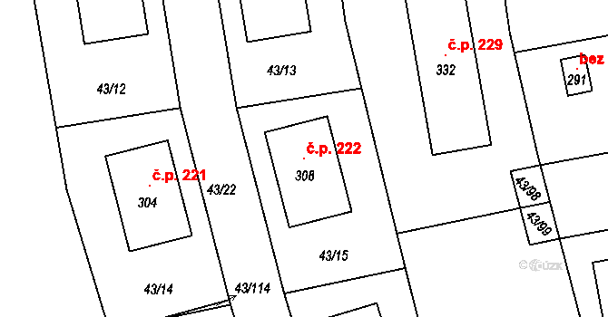 Hradišťko I 222, Veltruby na parcele st. 308 v KÚ Hradišťko I, Katastrální mapa