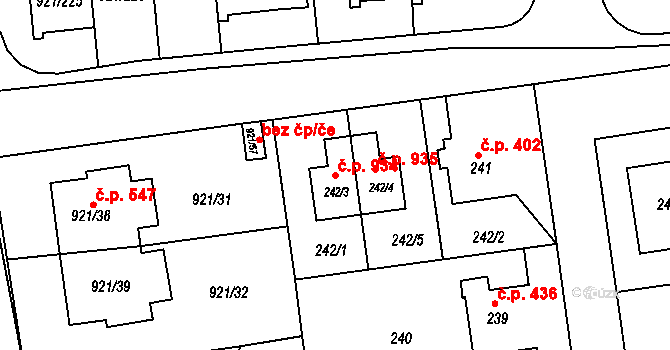 Hostavice 934, Praha na parcele st. 242/3 v KÚ Hostavice, Katastrální mapa