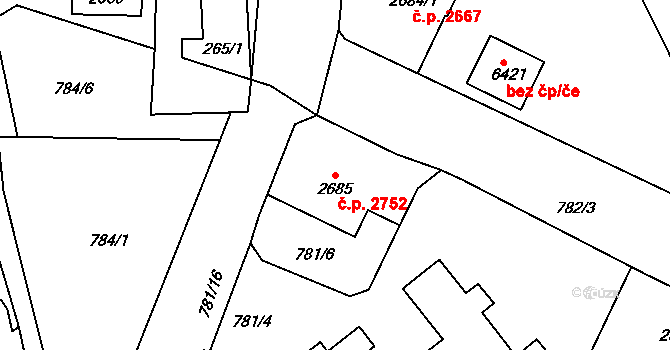 Jablonec nad Nisou 2752 na parcele st. 2685 v KÚ Jablonec nad Nisou, Katastrální mapa