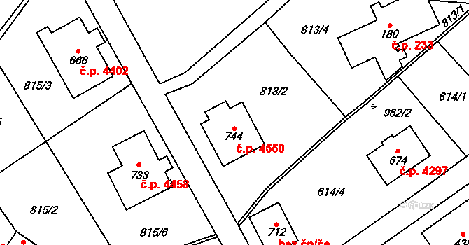 Kokonín 4550, Jablonec nad Nisou na parcele st. 744 v KÚ Kokonín, Katastrální mapa