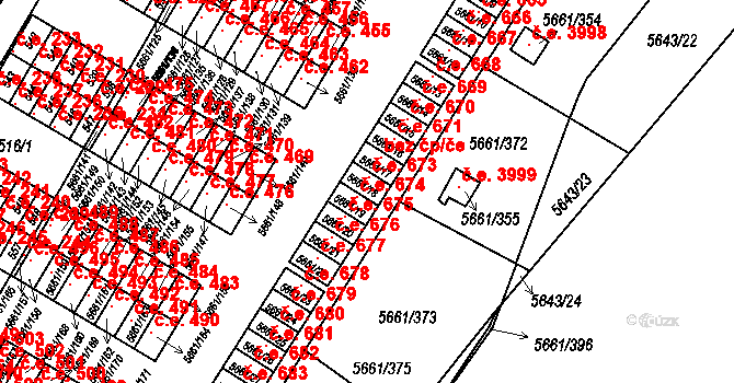 Jihlava 673 na parcele st. 5661/18 v KÚ Jihlava, Katastrální mapa