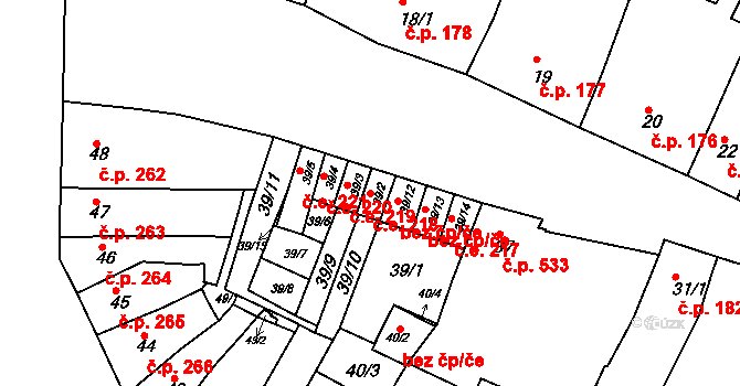 Modřice 218 na parcele st. 39/2 v KÚ Modřice, Katastrální mapa