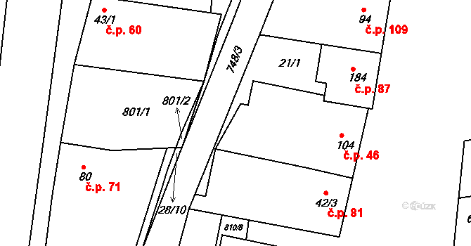 Kozojídky 46 na parcele st. 104 v KÚ Kozojídky, Katastrální mapa