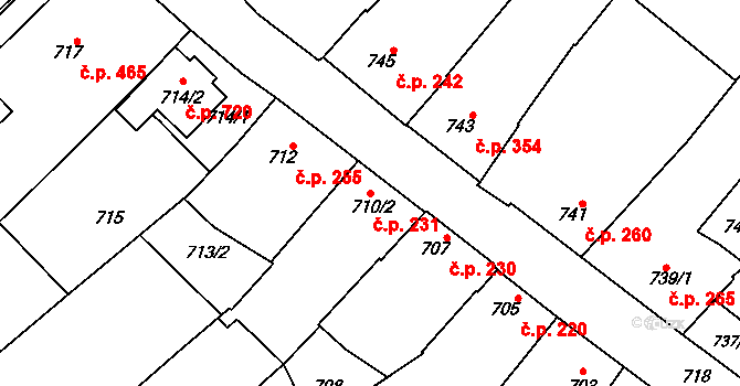 Vnorovy 231 na parcele st. 710/2 v KÚ Vnorovy, Katastrální mapa