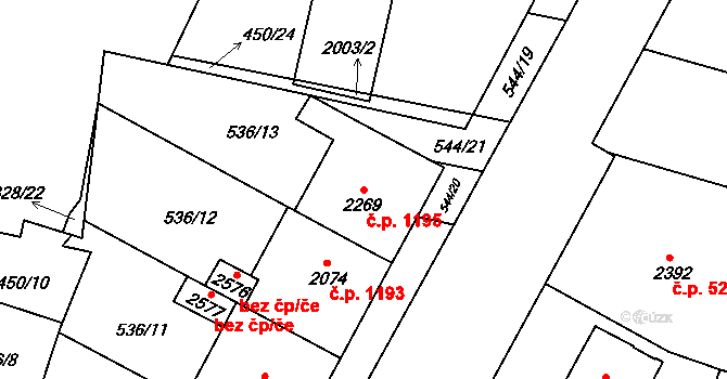 Kyjov 1195 na parcele st. 2269 v KÚ Kyjov, Katastrální mapa