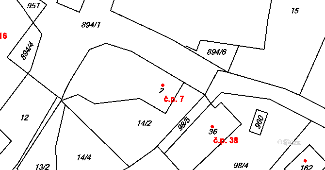 Rounek 7, Vyskytná nad Jihlavou na parcele st. 2 v KÚ Rounek, Katastrální mapa