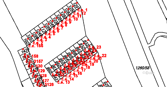 Pazderna 24, Vyškov na parcele st. 832 v KÚ Dědice u Vyškova, Katastrální mapa