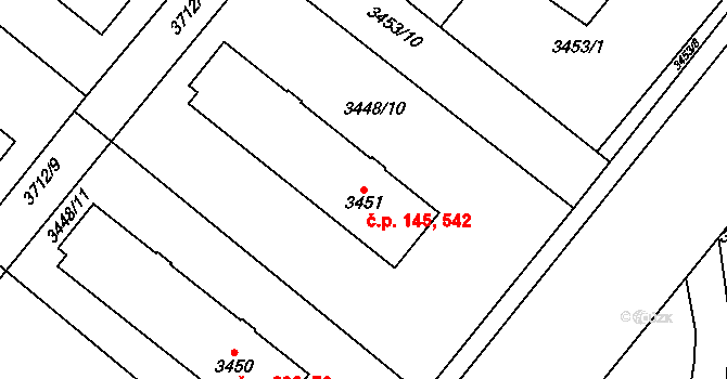 Vyškov-Předměstí 145,542, Vyškov na parcele st. 3451 v KÚ Vyškov, Katastrální mapa