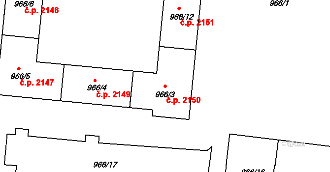 Pod Bezručovým vrchem 2150, Krnov na parcele st. 966/3 v KÚ Krnov-Horní Předměstí, Katastrální mapa
