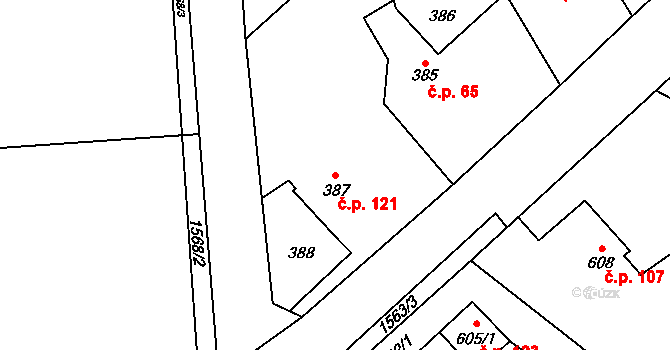 Hnojník 121 na parcele st. 387 v KÚ Hnojník, Katastrální mapa