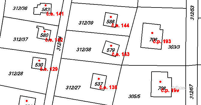 Krhanice 143 na parcele st. 579 v KÚ Krhanice, Katastrální mapa