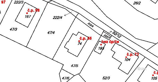 Sedlec 55 na parcele st. 74 v KÚ Sedlec u Líbeznic, Katastrální mapa