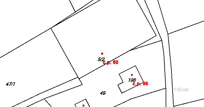Pluhův Žďár 60 na parcele st. 5/2 v KÚ Pluhův Žďár, Katastrální mapa
