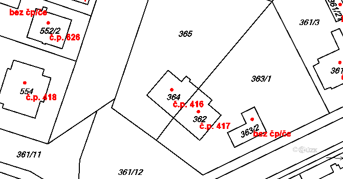 Jindřichův Hradec III 416, Jindřichův Hradec na parcele st. 364 v KÚ Jindřichův Hradec, Katastrální mapa