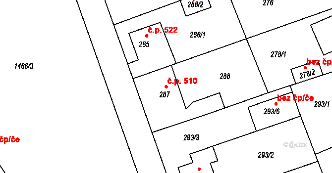 Hrádek nad Nisou 510 na parcele st. 287 v KÚ Hrádek nad Nisou, Katastrální mapa