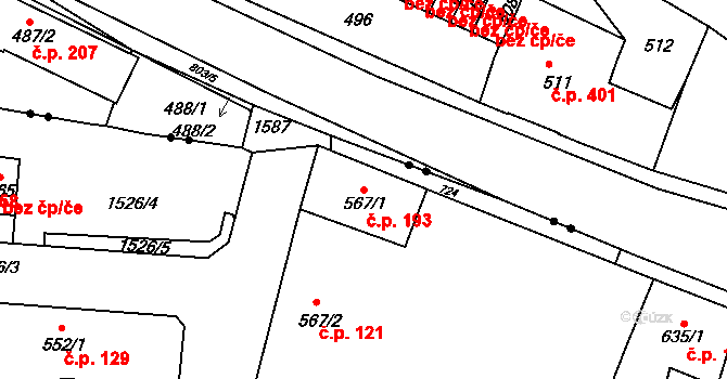 Děčín VIII-Dolní Oldřichov 193, Děčín na parcele st. 567/1 v KÚ Horní Oldřichov, Katastrální mapa