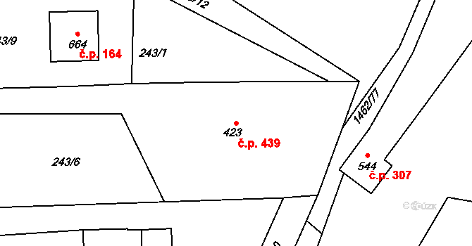 Raškovice 439 na parcele st. 423 v KÚ Raškovice, Katastrální mapa
