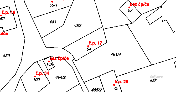 Lhotka u Berouna 17, Chyňava na parcele st. 54 v KÚ Lhotka u Berouna, Katastrální mapa