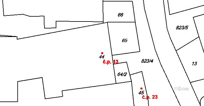 Loučka 13 na parcele st. 44 v KÚ Loučka u Bílska, Katastrální mapa