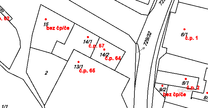 Račiněves 64 na parcele st. 14/2 v KÚ Račiněves, Katastrální mapa