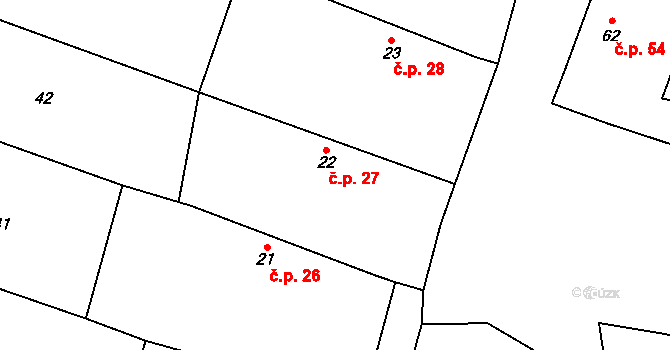 Mlýnec 27, Kopidlno na parcele st. 22 v KÚ Mlýnec u Kopidlna, Katastrální mapa