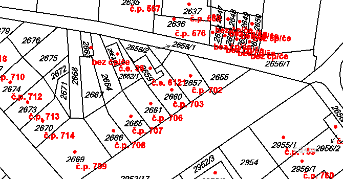 Střekov 703, Ústí nad Labem na parcele st. 2660 v KÚ Střekov, Katastrální mapa