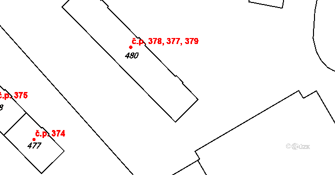 Jablonné nad Orlicí 377,378,379 na parcele st. 480 v KÚ Jablonné nad Orlicí, Katastrální mapa