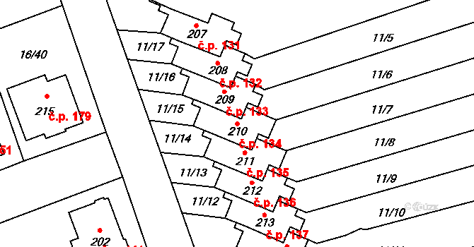 Polabec 134, Poděbrady na parcele st. 210 v KÚ Polabec, Katastrální mapa