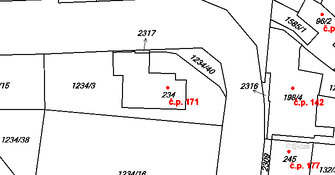 Lnáře 171 na parcele st. 234 v KÚ Lnáře, Katastrální mapa