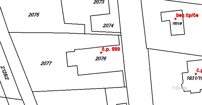 Skřečoň 599, Bohumín na parcele st. 2076 v KÚ Skřečoň, Katastrální mapa