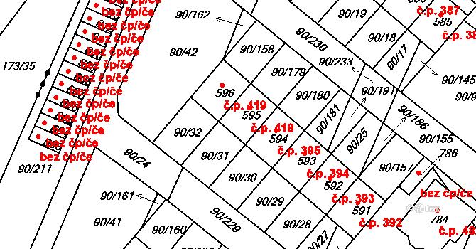 Dobroměřice 418 na parcele st. 595 v KÚ Dobroměřice, Katastrální mapa