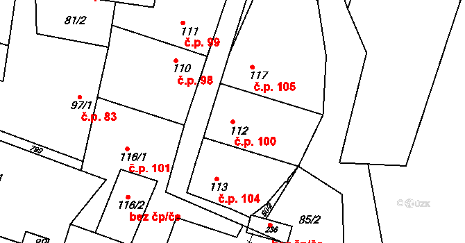 Pnětluky 100 na parcele st. 112 v KÚ Pnětluky, Katastrální mapa