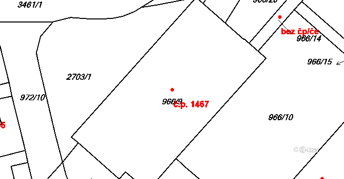 Pelhřimov 1467 na parcele st. 966/9 v KÚ Pelhřimov, Katastrální mapa