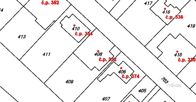 Svatava 332 na parcele st. 408 v KÚ Svatava, Katastrální mapa