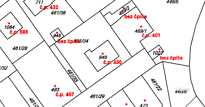 Borohrádek 430 na parcele st. 649 v KÚ Borohrádek, Katastrální mapa