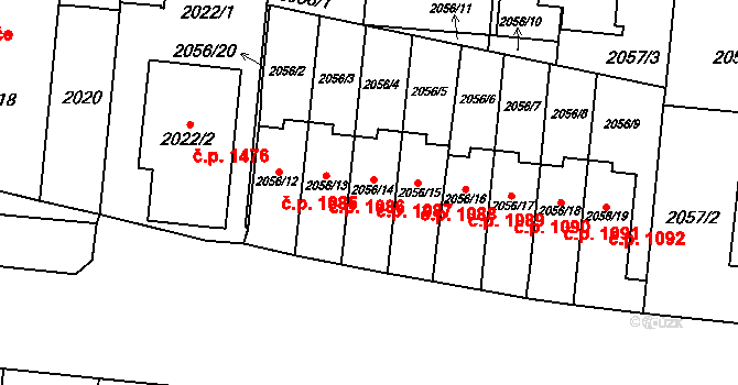 Stodůlky 1087, Praha na parcele st. 2056/14 v KÚ Stodůlky, Katastrální mapa