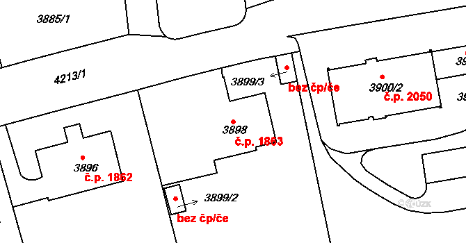 Dejvice 1863, Praha na parcele st. 3898 v KÚ Dejvice, Katastrální mapa