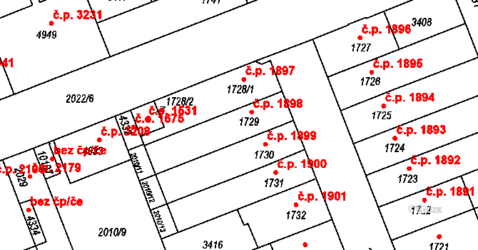Hodonín 1898 na parcele st. 1729 v KÚ Hodonín, Katastrální mapa