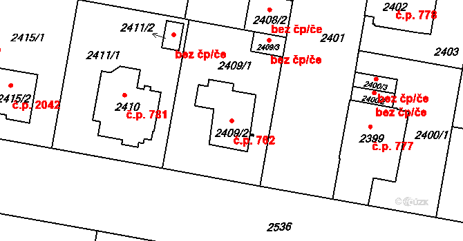 České Budějovice 3 762, České Budějovice na parcele st. 2409/2 v KÚ České Budějovice 3, Katastrální mapa