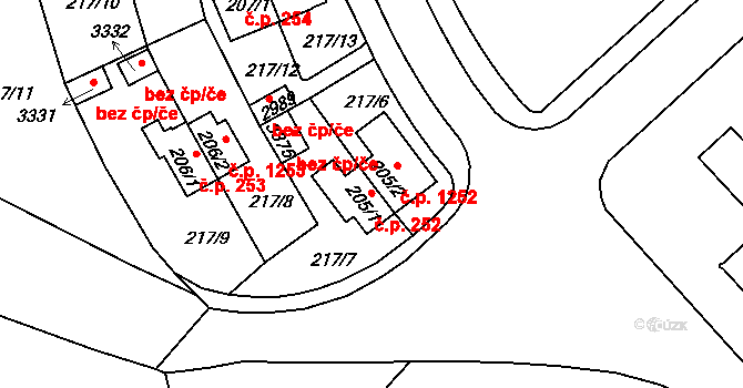 Sezimovo Ústí 252 na parcele st. 205/1 v KÚ Sezimovo Ústí, Katastrální mapa