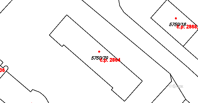 Česká Lípa 2864 na parcele st. 5750/79 v KÚ Česká Lípa, Katastrální mapa