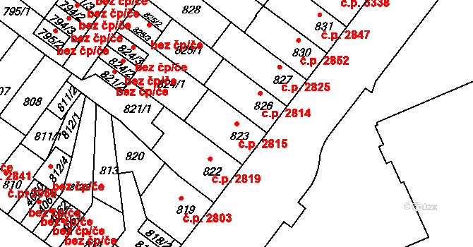 Chomutov 2815 na parcele st. 823 v KÚ Chomutov II, Katastrální mapa